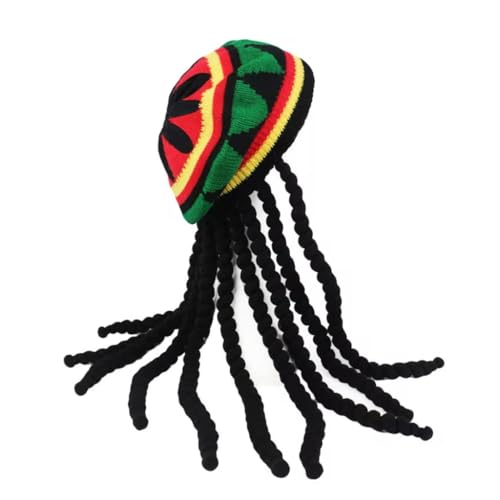 Ldabrye Reggae Dreadlocks, Perückenhut für Damen und Herren, Perückenhut, handgehäkelt, randlos, Pullover, Hut, Party-Kopfbedeckung von Ldabrye