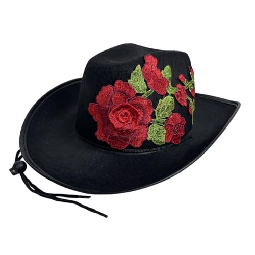 Ldabrye Stickerei-Blumen-Zylinder für Junggesellinnenabschied, Erwachsene, Unisex, breite Krempe, Halloween-Hut, Festival-Requisiten, Kostümzubehör von Ldabrye