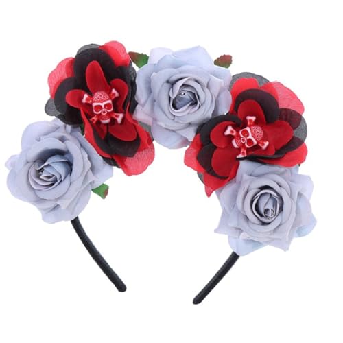 Ldabrye Stirnbänder Halloween Stirnband Goth Blume Kronen für Frauen Gothic Schädel Stirnband Tag der Toten Stirnband Goth Blume Stirnband Halloween Haarband Kopfschmuck Kostüm Dress Up Haarschmuck von Ldabrye