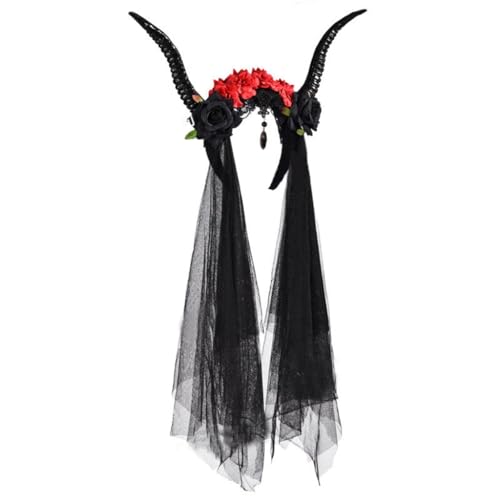 Ldabrye Stirnbänder Schafhorn Halloween Kopfbedeckung Blume & Tüll Dekorationen Gothic Teufel Stirnband Halloween Haarband Party Stirnbänder Festliche Dekoration Kopfschmuck Kostüm Dress Up von Ldabrye