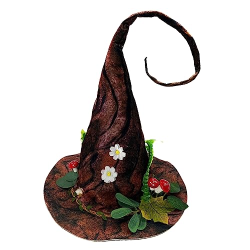 Ldabrye Unisex Halloween Gebogener Schirm Hexenhut mit Blume Zauberer Hut Männer Frauen Cosplay Hexenhut Festivals Party Requisiten von Ldabrye