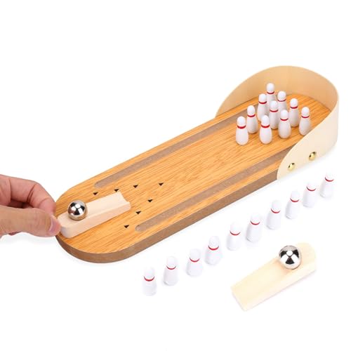 Ldafava Tisch Bowling Set, Mini Bowling Game Set Tisch Mini Bowlingspiel Set Holz-Desktop-Dekoration, Kinderspielzeug für Kinder, Kegelspiel von Ldafava