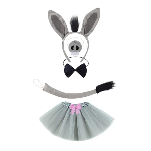 Ldbuejiaja Esel-Kostüm-Set für Kinder, mit Stirnband, Schwanz, Fliege, Nase, Handschuh, Rock, Halloween, Esel, Kostüm, Outfit für Mädchen, Weihnachten von Ldbuejiaja