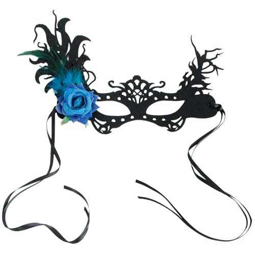 Ldbuejiaja Gefiederte Augenmaske mit Blume für Damen, Maskerade, Cosplay, Abschlussball, Maskerade, Augenmaske für Halloween von Ldbuejiaja