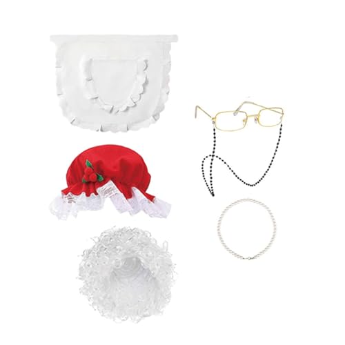 Ldbuejiaja Mrs. Clause Hut Santa Haar Halskette Schürze und Brille Set Santa Kostüm Zubehör für Frauen Weihnachten Cosplay von Ldbuejiaja