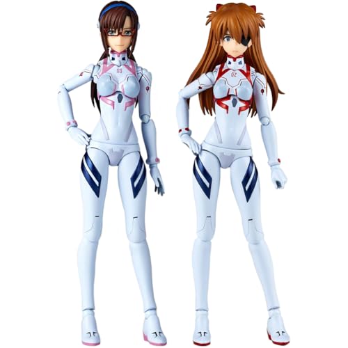 2PCS Asuka Langley Soryu & Mari Makinami Illustrious Action Figuren Cartoon Figur Beweglich Figurine Weißer Kampfanzug Modell Ornamente Geschenk von Ldruieu