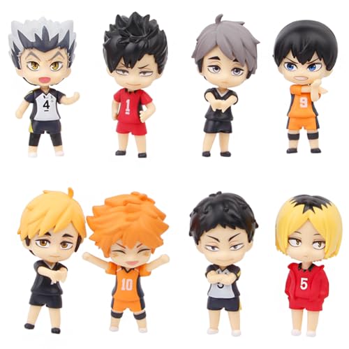 Ldruieu 8 Stücke Haikyuu Figur Statue Hinata Shoyo/Kozume Kenma Figuren Aufwärm-Aktion Version PVC Anime MiniFiguren Set Desktop-Ornamente Anime-Sammlung Geschenk von Ldruieu