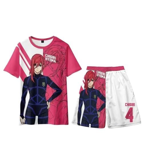 Ldruieu Blue Lock T-Shirt Set Unisex 3D Druck Anime Kurzarm Hemd Kurze Hose Strandhose Set Blue Lock Cosplay Kostüm für Herren Damen von Ldruieu