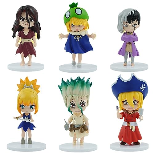 Ldruieu Dr.Stone Figur Ishigami Senkuu/Shishio Tsukasa Anime Figur 6pcs Q Ver Actionfigur Sammlerstücke Anime Statue Desktop Dekoration Geschenk für Anime Fans von Ldruieu