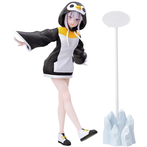 Ldruieu Emilia Figur Re:0 Anime Figuren Niedlicher Pinguin Anzug Modell Emilia Statue Modell Sammlerstück Desktop Ornament Geschenke für Fans von Ldruieu