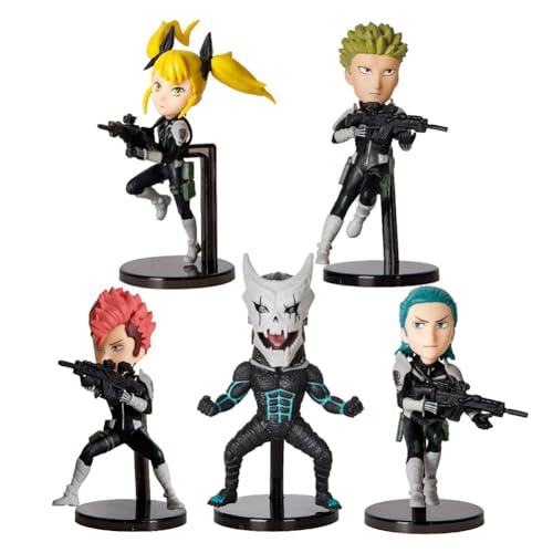 Ldruieu Kaiju No. 8 Anime Figur Statue 5 PCS Soshiro Hoshina/Kafka Hibino Actionfigur Schwarzer Basis Kampf Mini Anime Desktop Ornament Cake Toper für Anime Fans von Ldruieu