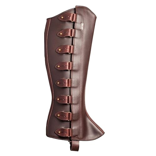 Ldruieu Mittelalter Vintage Beinschutz Gothic Steampunk Wikinger Gamaschen Halloween Cosplay Kostüm Zubehör PU Leder Verstellbare hohe Stiefelüberzüge von Ldruieu