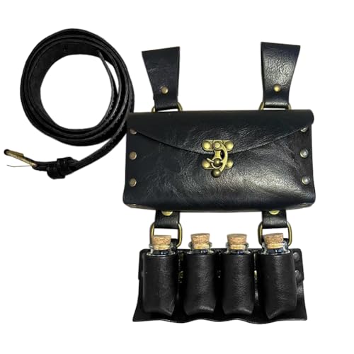 Ldruieu Mittelalterliche Alchemie Kunstleder Gürteltasche mit 4 Kork Zaubertrank Fläschchen Retro Wizard Witch Leder Gürteltasche Cosplay Zubehör für Halloween Theme Party von Ldruieu