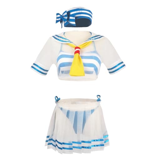 Ldruieu Re:0 Anime Cosplay Rem Matrosen Stil Badeanzug Kostüm Rem Uniform Komplettes Set Für Comic Con Halloween Karneval Party von Ldruieu