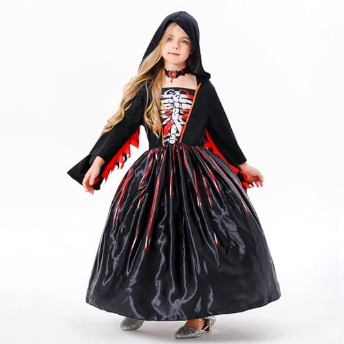 Ldruieu Skelett Prinzessin Kostüm Kleid Totenkopfanzug mit Exquisite Halskette Halloween Karneval Rollenspielparty Cos Kostüm Gift von Ldruieu