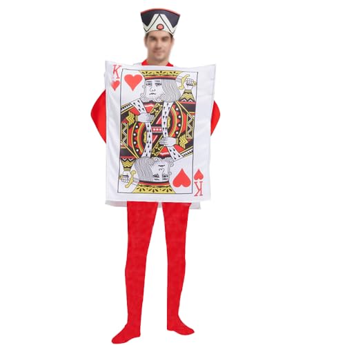 Ldruieu Spielkarte Kostüm für Erwachsene Halloween Pik J/Q/K Kostüm mit Hut,Spaß Verkleidung Karten Kartenspiel Kostüm für Fasching Karneval Halloween von Ldruieu