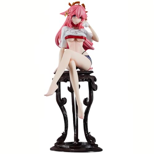 Ldruieu Yae Miko Figur Anime Spielcharaktere Actionfigur Hu Tao Figure Sitzhaltung Design Mit Stuhlsockel 24cm PVC Sculpture Cartoon Desktop Decoration Geschenk von Ldruieu