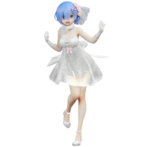 Rem Figur Anime Statue REM/Remu Figuren Spielzeug Modell Rem Weißes Kristallkleid Version Action Figur Desktop Ornament Geburtstagsgeschenk für Fans von Ldruieu