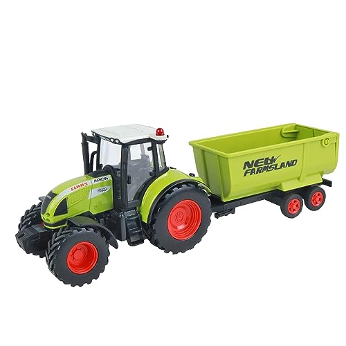 Le Monde De La Ferme - CLAAS 540 Traktor mit Kippmuldenanhänger - Bauernhof - 027045-1/32 - Freilauf-Fahrzeug - Grün - Metall - Kinderspielzeug - Landwirtschaft - Fahrzeug - Ab 3 Jahren von Le Monde De La Ferme