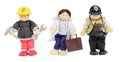 Le Toy Van Holzhelfer Budkins Feuerwehrmann, Arzt und Polizist, 3 Stück, mit handgefertigten Outfits, 9 cm von Le Toy Van