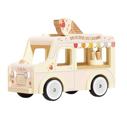 Le Toy Van - ME083 - Lernspielzeug-Eiswagen für Kinder aus FSC-Holz, 3 Jahre, 26 x 12 x 19 cm, zum Spielen mit Puppen, Dach zum Öffnen, Gefrierschrank, Eistüten inklusive von Le Toy Van