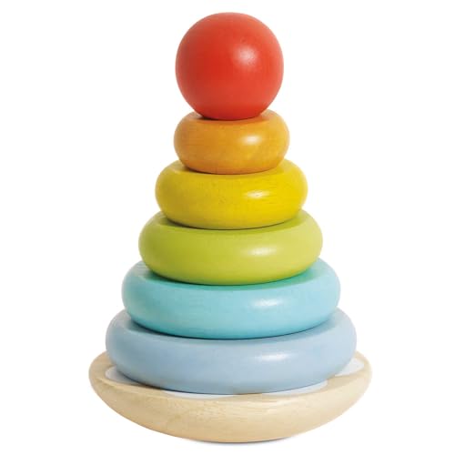 Le Toy Van - PL011 - Montessori-Stapelring-Turmspiel, Lernspielzeug für Kinder ab 18 Monaten, Petilou, 6 Regenbogenstücke zum Stapeln, ökologisches Spiel, aus FSC-Holz, Petilou von Le Toy Van