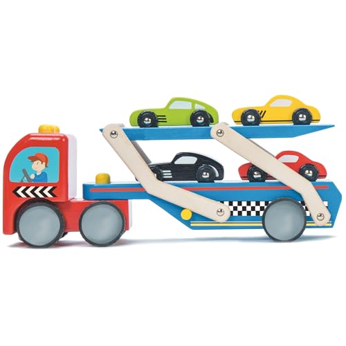 Le Toy Van – Rennauto-Transportfahrzeug Spielset aus Holz – Mit 4 Holzautos | Für Mädchen & Jungen Fahrzeug-Rollenspiel für Kinder – Geeignet für Kinder ab 3 Jahren, TV444 von Le Toy Van