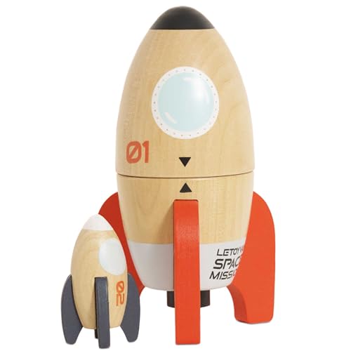 Le Toy Van - TV808 - Holzspielzeug-Weltraumraketen-Lernspiel für Kinder, 2 Jahre, Matroschka, kleinste Rakete im Inneren, magnetische Öffnung, umweltfreundlich, plastikfrei, Montessori von Le Toy Van