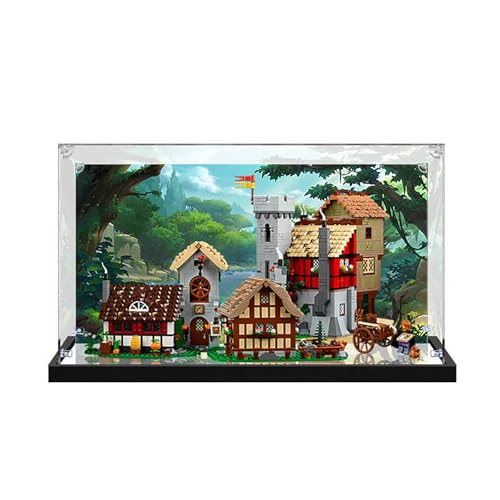 Vitrine aus Acryl für Le-Go 10332 Medieval Town Square Modell – robuster Schutz für Ihr Sammlerstück (Modell nicht im Lieferumfang enthalten), Spiegel-Hintergrund von LeafLane