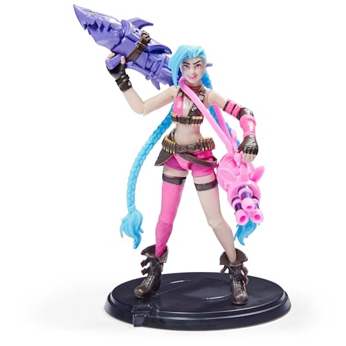 League of Legends - 10cm Jinx Actionfigur mit 2 Waffen (Gräte & Peng-Peng) und Ausstellungssockel von League of Legends