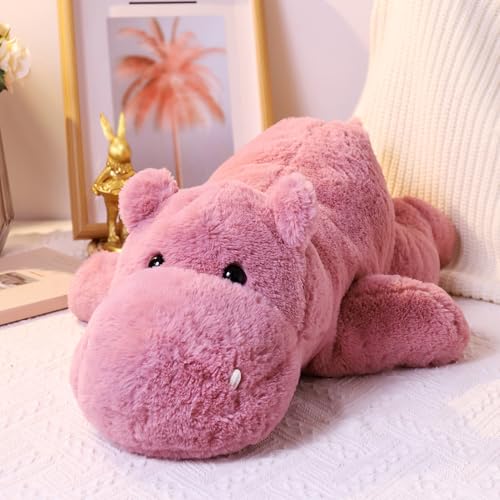 Leahaoe Weighted Stuffed Animal, uscheliger Plüsch-Flusspferd – Weiches Stofftier für Kinder und Erwachsene – Rosa – Größen: 45 cm (1 kg) und 60 cm (2 kg) von Leahaoe