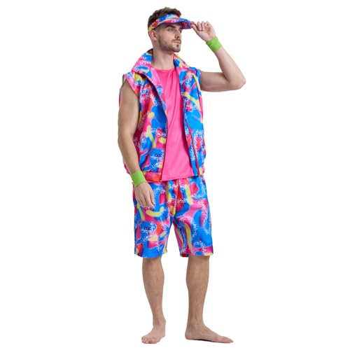 Leajap 80er Jahre Outfit Herren Mottoparty: Karneval kostüm für ken - Neon Outfit Sportbekleidung für Erwachsene (L) von Leajap