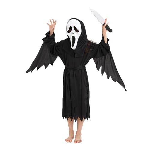 Leajap Halloween Ghostface Kostüm mit Scream Maske: Gruseliges Geister Party Cosplay für Kinder (L) von Leajap