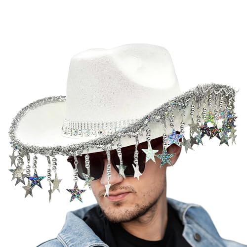 Cowgirl Hut für Mädchen mit Quasten, Cowboyhüte für Frauen | Glitzer-Cowboyhut, fünfzackige Sternquastenköpfe für Cosplay Bühnenperformance Cowgirl Hut für Mädchen mit Quasten, Cowboyhüte für Frauen | Glitzer-Cowboyhut, fünfzackige Sternquastenköpfe für Cosplay Bühnenperformance von LearnLyrics