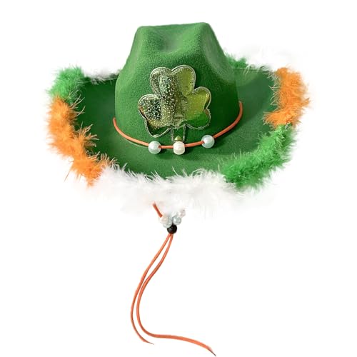 Irischer Kleeblatt-Hut, bequemer Cowboyhut aus Kleeblatt, atmungsaktiver St. Patrick's Day-Hut, Festivalhut, Kleeblatt-Cow-Girlhut, Westernhut im Design von LearnLyrics