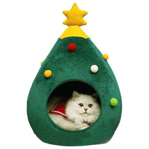 Katzenhaus in Form eines Weihnachtsbaums – Höhle für Katzen, niedlich, Tipi-Haus für weiche Katzen | warmes Katzenbett, Weihnachten, langlebig, dreieckig, bequem, Katzenhöhle von LearnLyrics