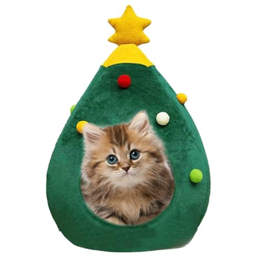 Katzenhaus in Form eines Weihnachtsbaums – festliches Katzenbaumhaus, Bett für Weihnachtsbaum für Katzen | Weihnachtsbett für Haustiere, Katzenhaus mit Baummotiv von LearnLyrics