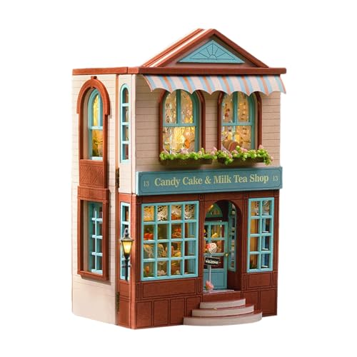 Leaenlyrics Miniature House Kit- Led Furniture Miniature House Kit, Warm Manor Gift Shop Dessert Shop Romantic Castle Miniature Dolls House Kit | Open Design Miniature House Gift Display von LearnLyrics