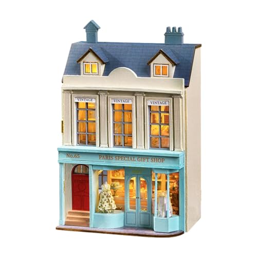 Leaenlyrics Miniature House Kit - Led Furniture Miniature House Kit, Warm Manor Shop Dessert Shop Romantic Castle Miniature Dolls House Kit | Open Design Miniature House Display von LearnLyrics