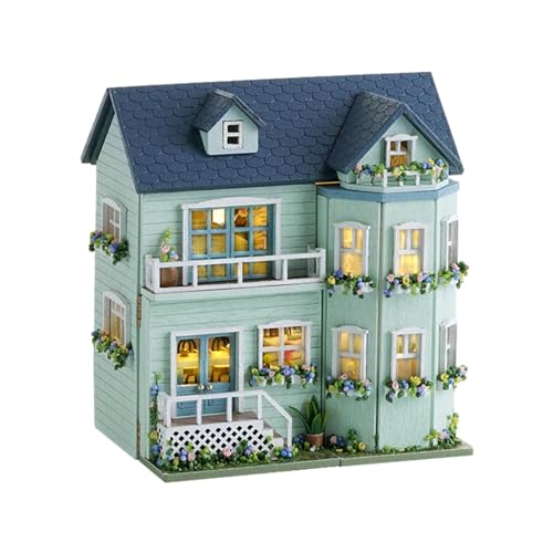 Leaenlyrics Miniature House Kit - Led Furniture Miniature House Kit, Warm Manor Shop Dessert Shop Romantic Castle Miniature Dolls House Kit | Open Design Miniature House Display von LearnLyrics