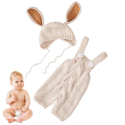 LearnLyrics Baby-Strickkostüm für Fotografie, Häschen-Baby-Fotografie-Outfit, Hasen-Fotoshooting-Requisiten-Kostüm mit Hut, Cosplay-Babykostüm, süßes Baby-Foto-Requisiten-Outfit für Urlaub, von LearnLyrics