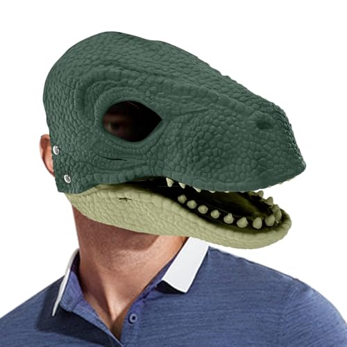 LearnLyrics Dinosaurier-Gesichtsbedeckung, beweglicher Kiefer,Halloween Dinosauriermaske mit beweglichem Mund- und Kieferdesign Tyrannosaurus Rex Dinosauriermaske Kopfbedeckung von LearnLyrics