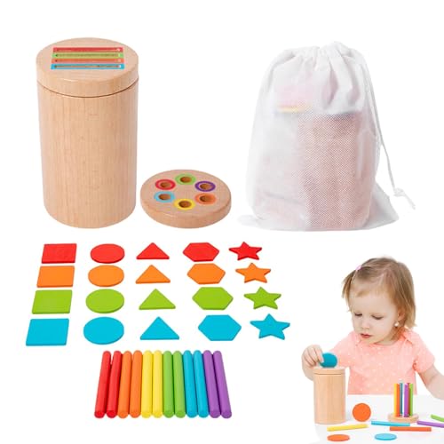 LearnLyrics Farbsortierendes sensorisches Spielzeug, farblich passendes Spielzeug - Sortierspielzeug aus Holz für den Kindergartenunterricht,12 farbige Stäbchen und 20 geometrische farbige Würfel mit von LearnLyrics