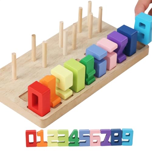 LearnLyrics Formensortierspielzeug aus Holz, Zahlenpuzzle aus Holz – Zahlenpuzzle aus Holz, Bausteine, Formensortierer, Zählspielzeug, Lernblöcke für von LearnLyrics