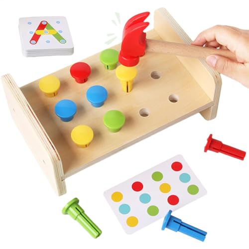 LearnLyrics Hölzernes Hammerbankspielzeug Hölzernes Hammerhämmerspielzeug Hämmerndes Nagelspielzeug für Kinder aus Holz | Lernspielzeug für Kinder aus Holzmaterial für Ostern, Weihnachten, von LearnLyrics