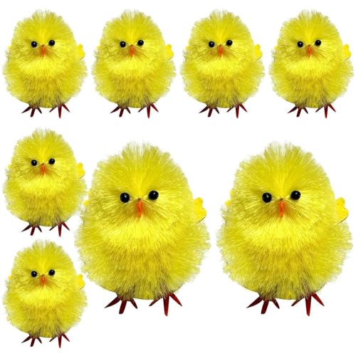 LearnLyrics Kleine gelbe Hühnerplüschfiguren,Plüschhuhnfiguren, 8X Ostern kleines gelbes Hühnertier-Plüschtier, Ostern-Korbfüller, niedliche Hühnerfiguren, weiche Plüschtiere, Nutztiere für die von LearnLyrics