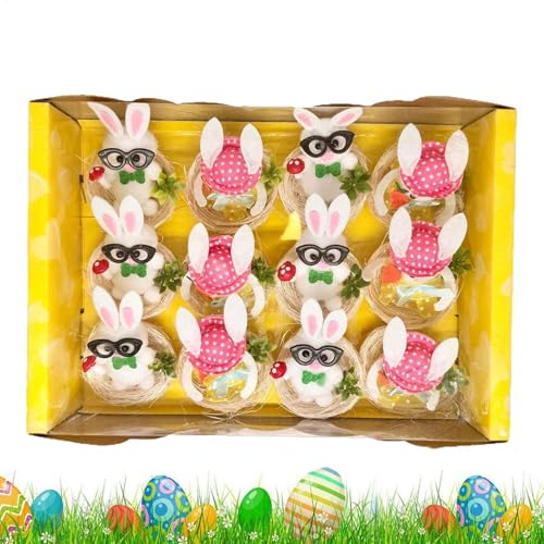 LearnLyrics Niedliche Osterplüsch, Osterplüschtiere | 12x Bunny Chick Figurine | Plushies Süße Küken Ornamente Für Frühlingsheimdekorationen Farm Themen Partyzubehör von LearnLyrics