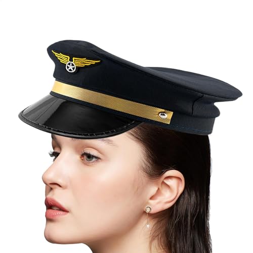 LearnLyrics Pilotkapitän Hüte Für Männer, Pilot Captain Hat,Frauenkappe | Einstellbare Pilothüten Flugzeug Captain Airline Caps Für Halloween -Party -Kostümzubehör von LearnLyrics