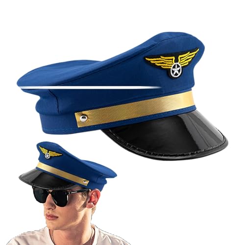 LearnLyrics Pilotkapitän Hüte Für Männer, Pilot Captain Hat,Frauenkappe | Einstellbare Pilothüten Flugzeug Captain Airline Caps Für Halloween -Party -Kostümzubehör von LearnLyrics