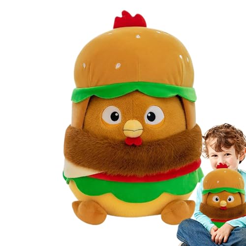 LearnLyrics Plüschkissen Gefülltes Küken, Classic Plush - Hamburger. Handgefertigte Handwerkskunst mit dreifach vernähten Kanten sorgt, Yummis Patty Burger Plüsch, Hamburger-Hähnchen-Kleidung, von LearnLyrics